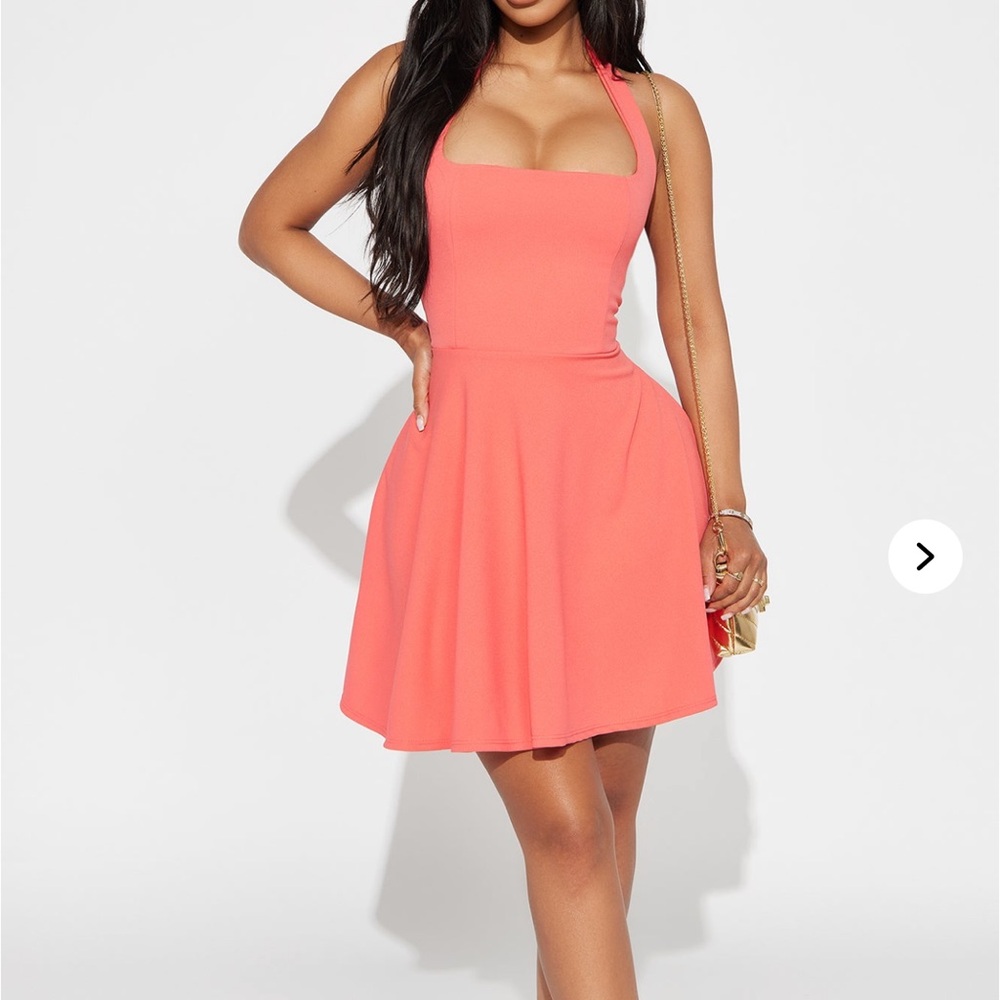 Coral Sleeveless Skater Dress
